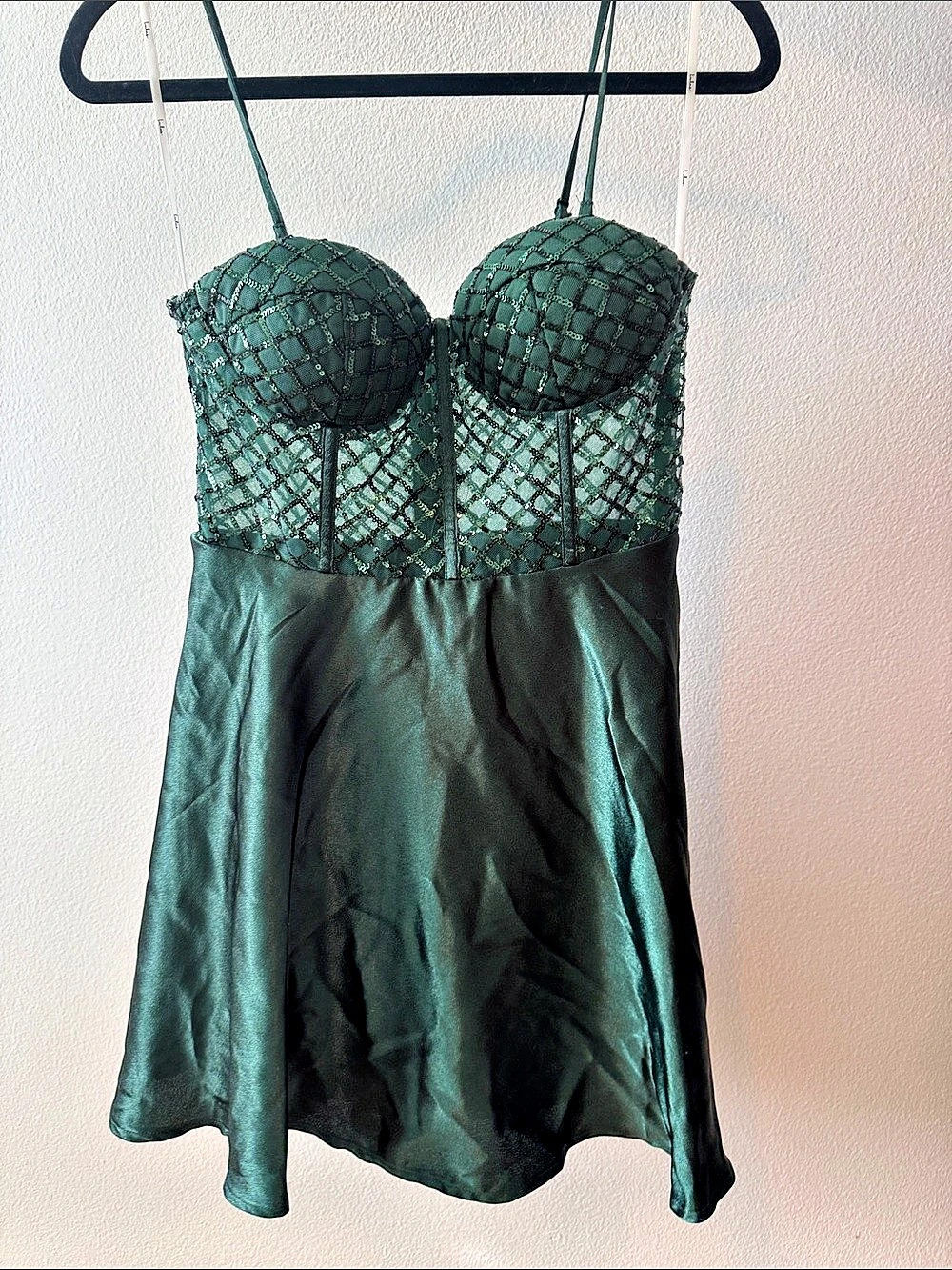 Lulus Moonlit Love Emerald Green Sequin Skater Mini Dress